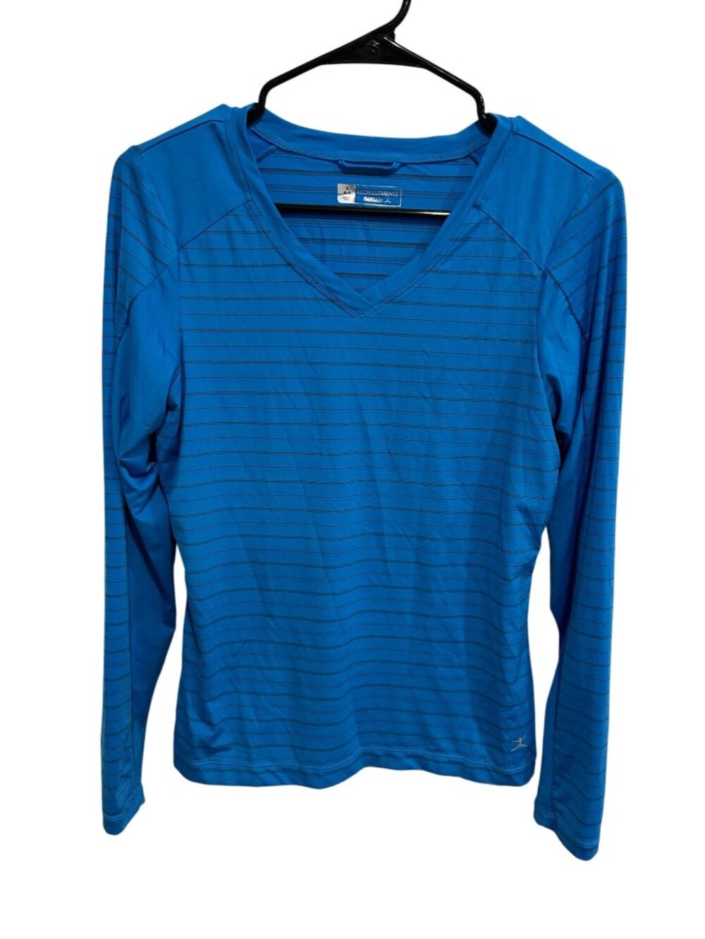 Danskin Tech Striped Blue V-Neck Athletic Workout Top Size Small Gymcore Sporty